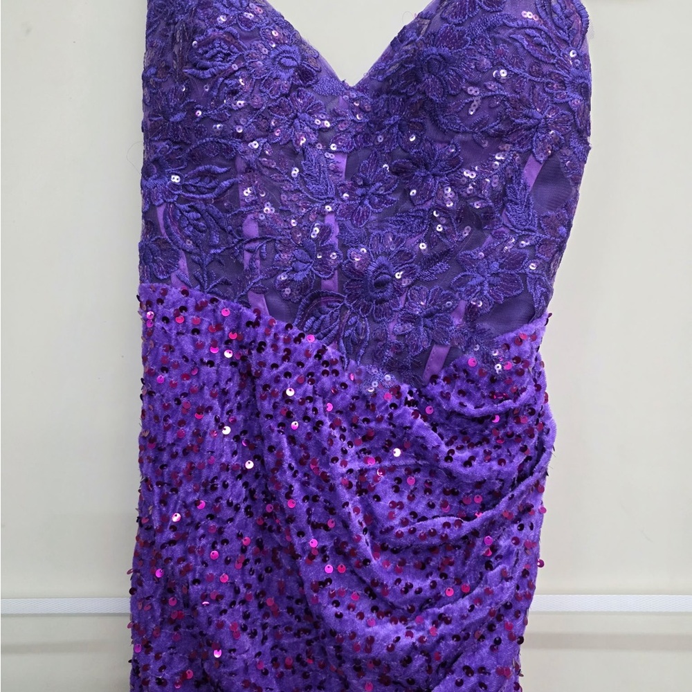Strapless Purple Sequin Lace Mini Dress